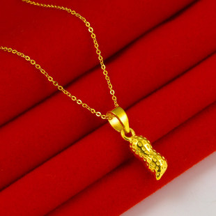 黄金项链9999足金花生吊坠长寿果细小锁骨链O形秀气999真金子