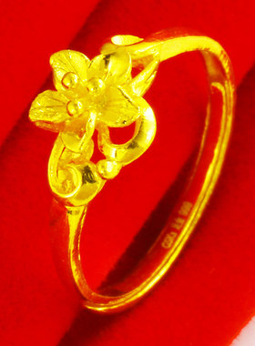 黄金戒指女款9999足金食指环花朵花头戒子新娘结婚首饰送女友