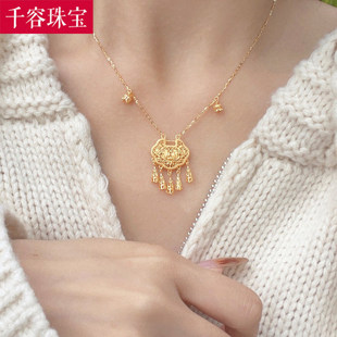 5G黄金铃兰花锁包项链女999足金锁骨链套链纯金花朵一体项链送礼