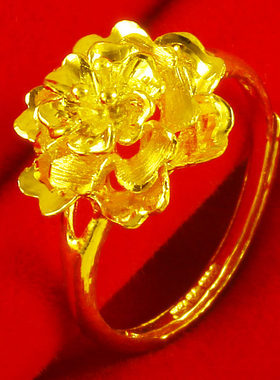 黄金戒指9999足金女款纯金食指环结婚首饰牡丹花朵真金送妈妈