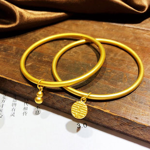 新款古法黄金手镯女款传承3D硬足金999定制吊坠金镯子简约手环女