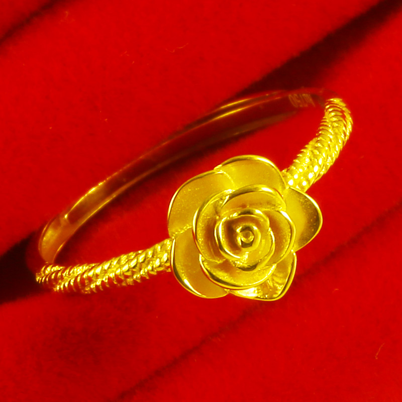 黄金戒指女款AU750真金指环玫瑰花结婚首饰送老婆礼物999足金