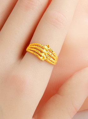 黄金戒指9999足金女款钻石面素金食指环纯金首饰妈妈真金计价