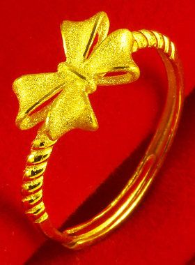 黄金戒指女9999足金食指环蝴蝶结纯金送情人礼物真金首饰按克