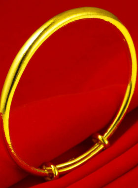 黄金手镯女款9999足金纯金镯子真金实心光面素圈送妈妈按克重