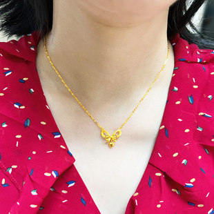 黄金项链9999足金女士纯金套链子在逃公主蝴蝶结心形结婚首饰