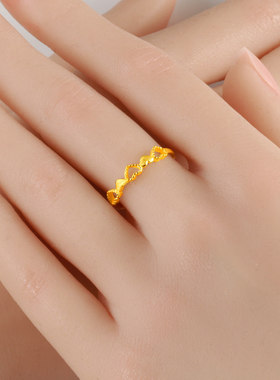黄金戒指9999足金女款心形素圈真金指环纯金首饰送女朋友按克