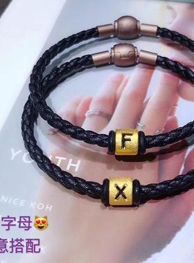 黄金字母转运珠3D硬金26个字母手串吊坠999足金男女款DIY配珠串珠