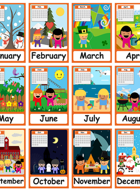 Months英语月份星期卡片早教启蒙闪卡幼儿园亲子学习英文教师教具