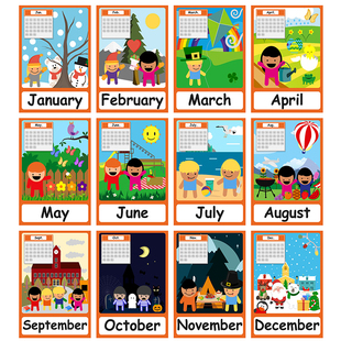 Months英语月份星期卡片早教启蒙闪卡幼儿园亲子学习英文教师教具