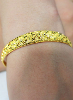 黄金手镯9999足金女款满天星纯金镯子真金手环送老婆生日礼物