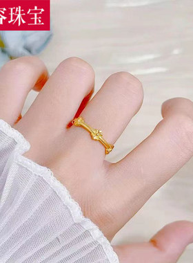 5G黄金鸢尾花戒指女999足金时尚花朵指环纯金新品纯金食指戒送礼