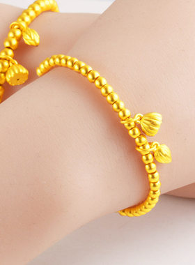 黄金手链9999足金手镯古法金手串纯金莲花莲蓬两世欢金珠按克