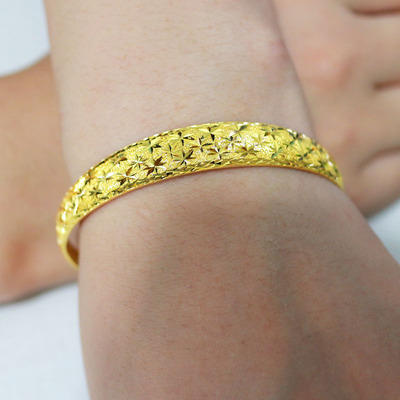 黄金手镯女款9999足金满天星结婚首饰纯金镯子真金按克送妈妈