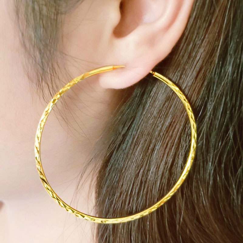 黄金耳环女款纯金大圈圆圈9999足金满天星结婚首饰Au750真金