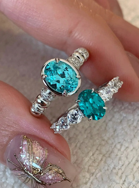 一恋精致蓝色锆石戒指女气质优雅轻奢时尚开口指环百搭食