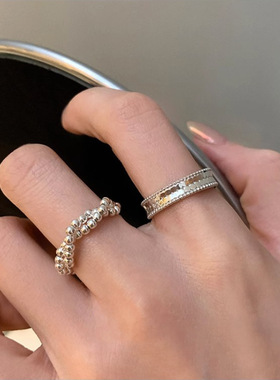 一恋甜酷几何百搭戒指女时尚个性叠戴开口指环圆珠麻花食指