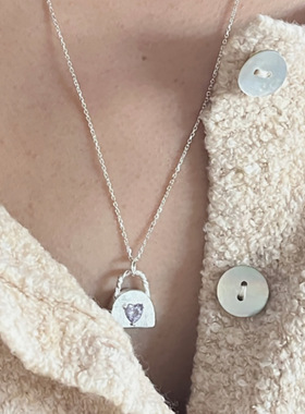 一恋爱心挂锁吊坠项链女高贵紫色锆石微镶气质锁骨链ins颈