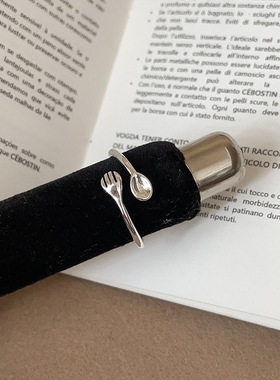 一恋设计感刀叉汤匙戒指女时尚个性可爱精致气质开口指环小众食指