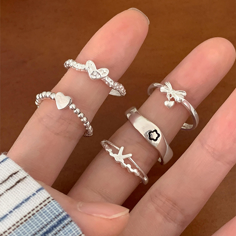 一恋简约叠戴戒指女时尚个性气质冷淡风开口指环爱心蝴蝶结创意食