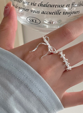 一恋飘带蝴蝶结戒指女简约几何线条百搭叠戴开口指环ins风网红食