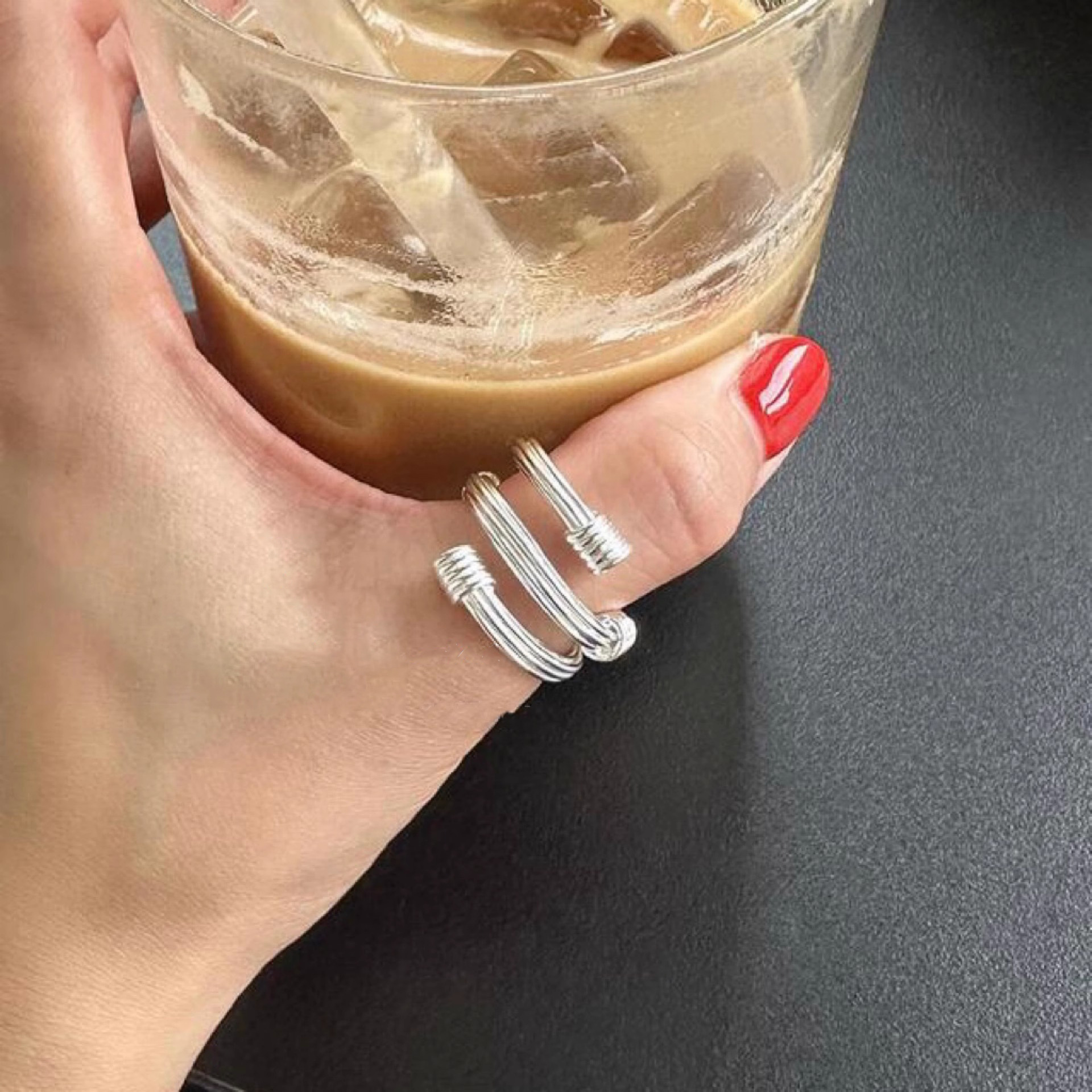 一恋多层线条戒指女螺纹麻花S925镀银指环ins小众设计几何个性食