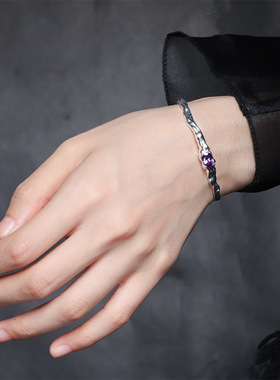 一恋几何不规则紫色锆石手镯女复古重工时尚手环气质简约手饰潮