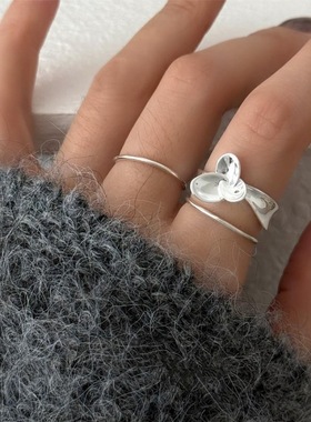 一恋甜酷风三角梅戒指女个性时尚设计感小叶子开口指环食指戒