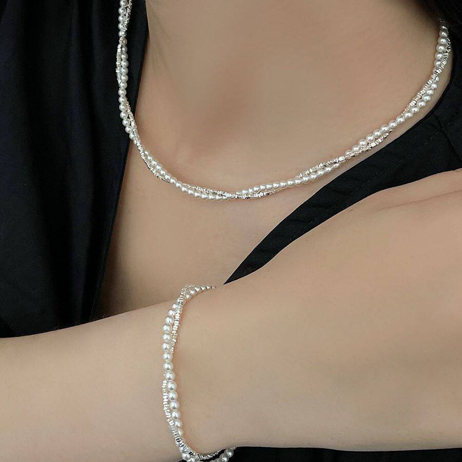 一恋双层缠绕碎银珍珠项链手链女韩版时尚百搭气质锁骨链配