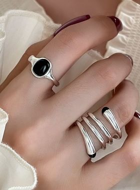 一恋黑色椭圆锆石戒指女简约时尚