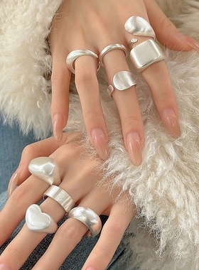 一恋简约银色素戒指女百搭韩系冷淡风开口食指戒指小众指环潮