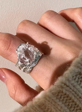 一恋创意冰裂纹锆石戒指女几何不规则时尚开口指环网红食指