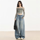 秋冬高腰辣妹垂感高个子拖地直筒牛仔裤 复古慵懒阔腿裤 女加绒新款