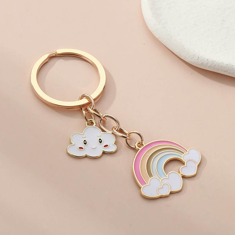 Cute Rainbow Cloud Keychain Smile Face Key Ring Enamel Key C
