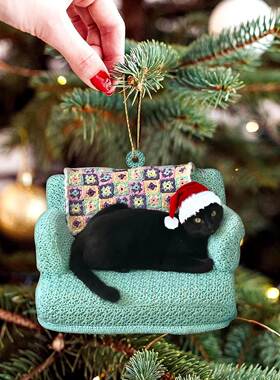 Xmas Black Cat Pendant Christmas Party Decoration Cat Orname