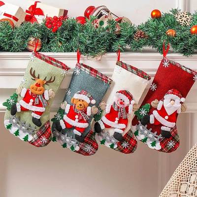 Christmas Stockings Fabric Santa Claus Sock Gift Kids Candy
