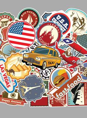 100 Pcs Travel Map Country Logo PVC Waterproof Stickers