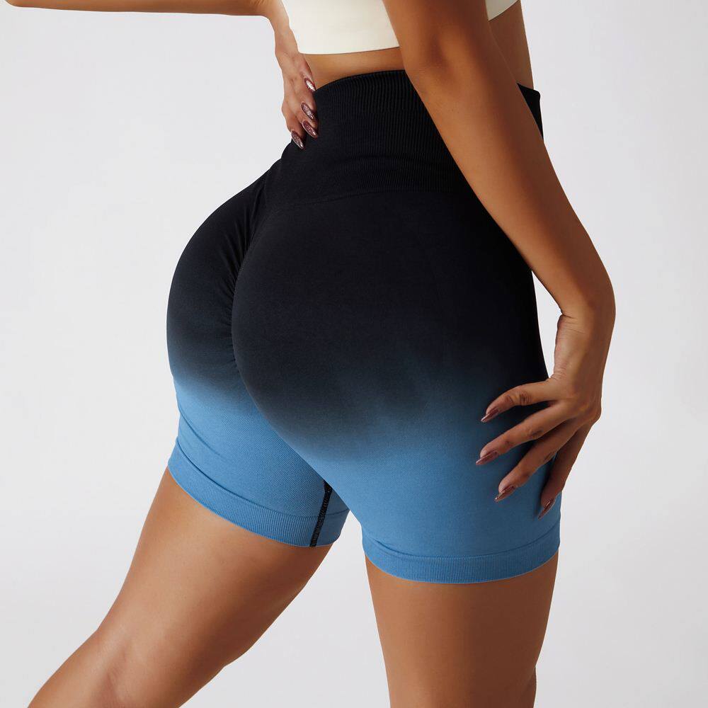 高腰提臀健身裤透气紧身无缝蜜桃臀瑜伽短裤女撸铁渐变运动三分裤
