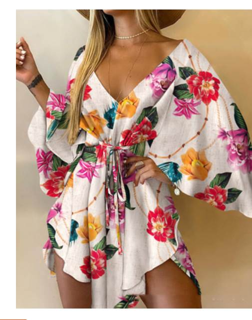 women V-neck party dress性感V领不规则蝙蝠袖系带收腰连衣裙女