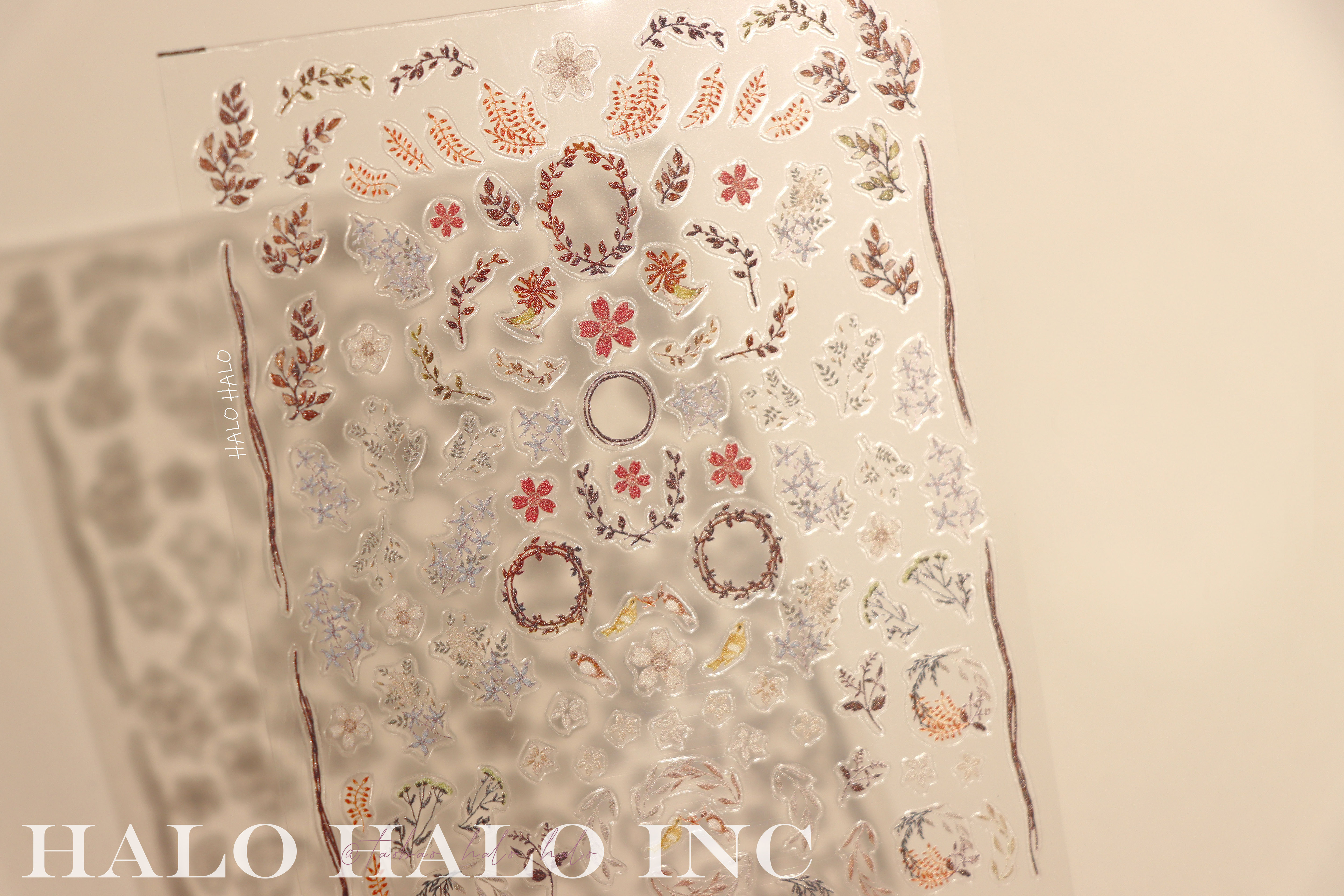 美甲贴纸干枯花环水彩玫瑰油画