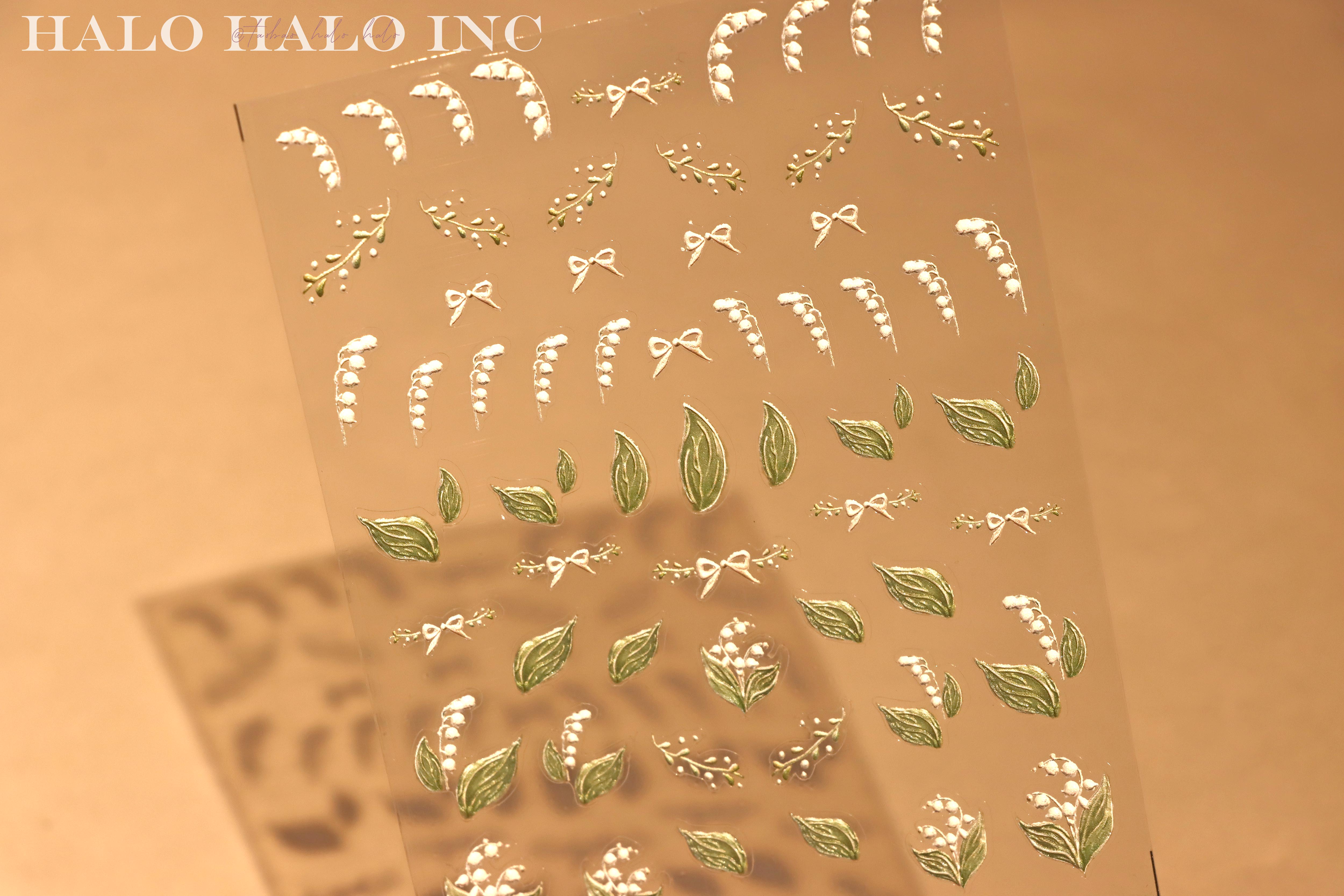 美甲贴纸玫瑰花朵铃兰花叶子浮雕