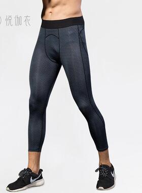 男士PRO七分裤立体印花健身运动跑步wih速干弹力紧身7分裤4020