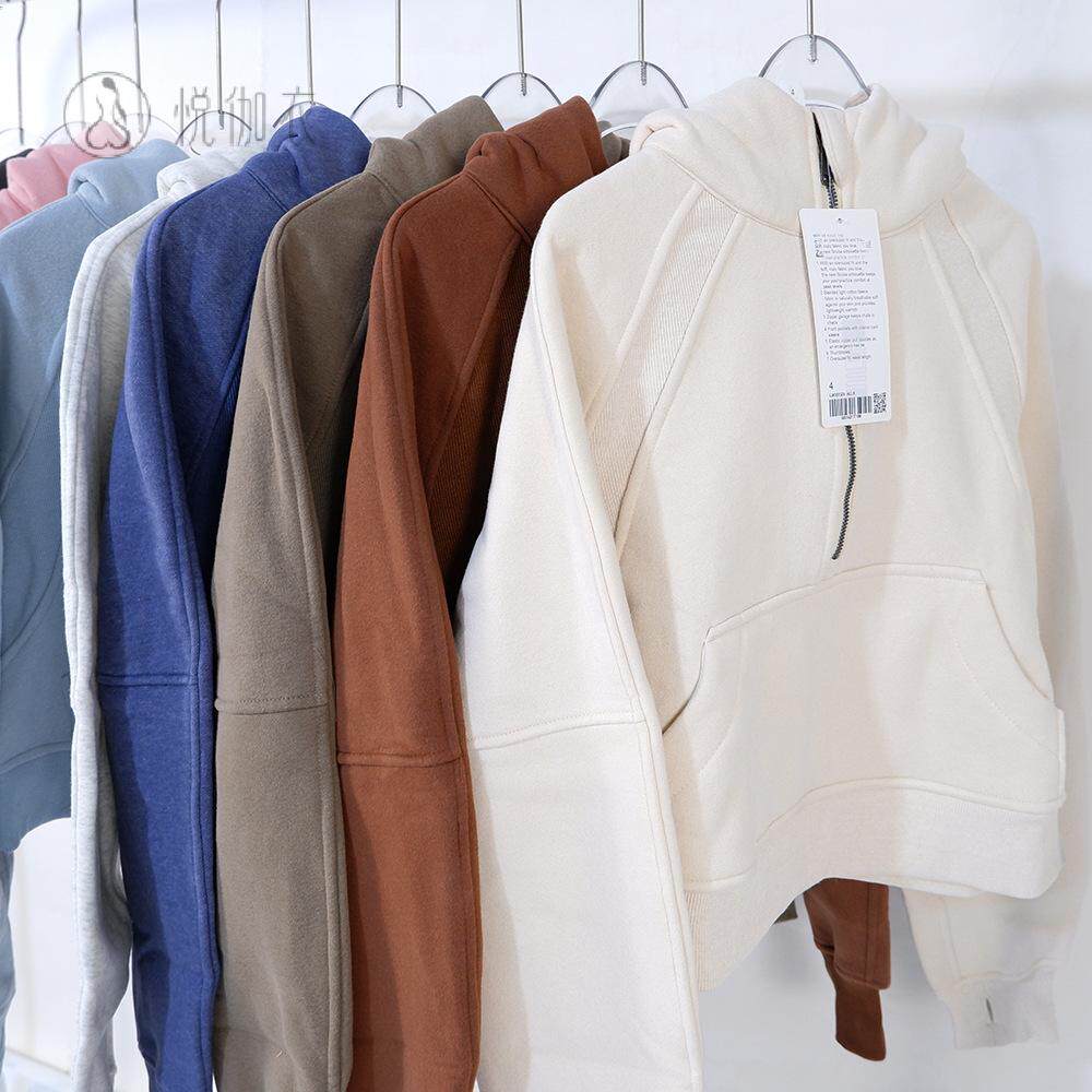 冬季新款女士运动卫衣露营半拉链连帽衫加绒户外跑步保暖外套加厚