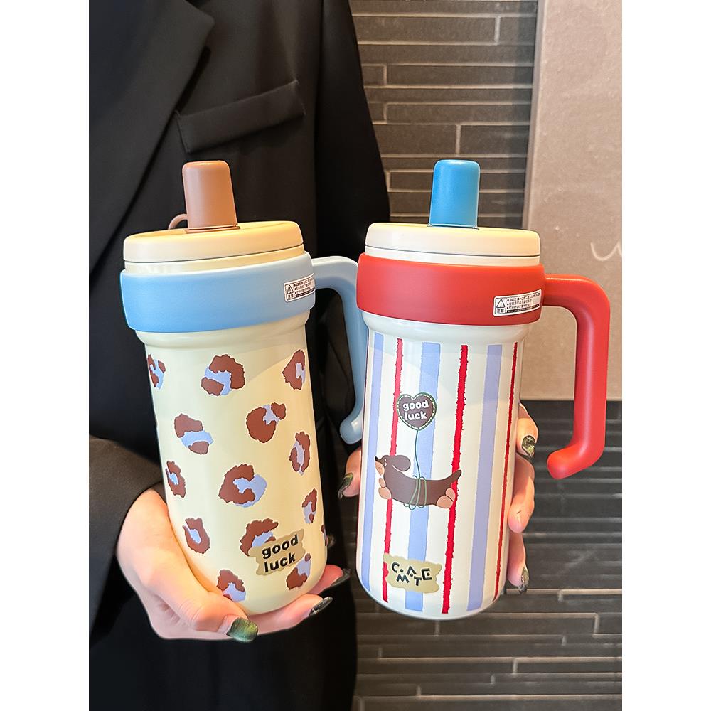 大容量茶水分离保温杯女士2025新款316不锈钢便携巨无霸吸管杯子