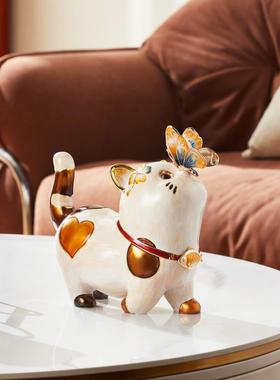 珐琅彩轻奢现代高级感招财猫摆件客厅桌面家居装饰品可爱猫咪摆件