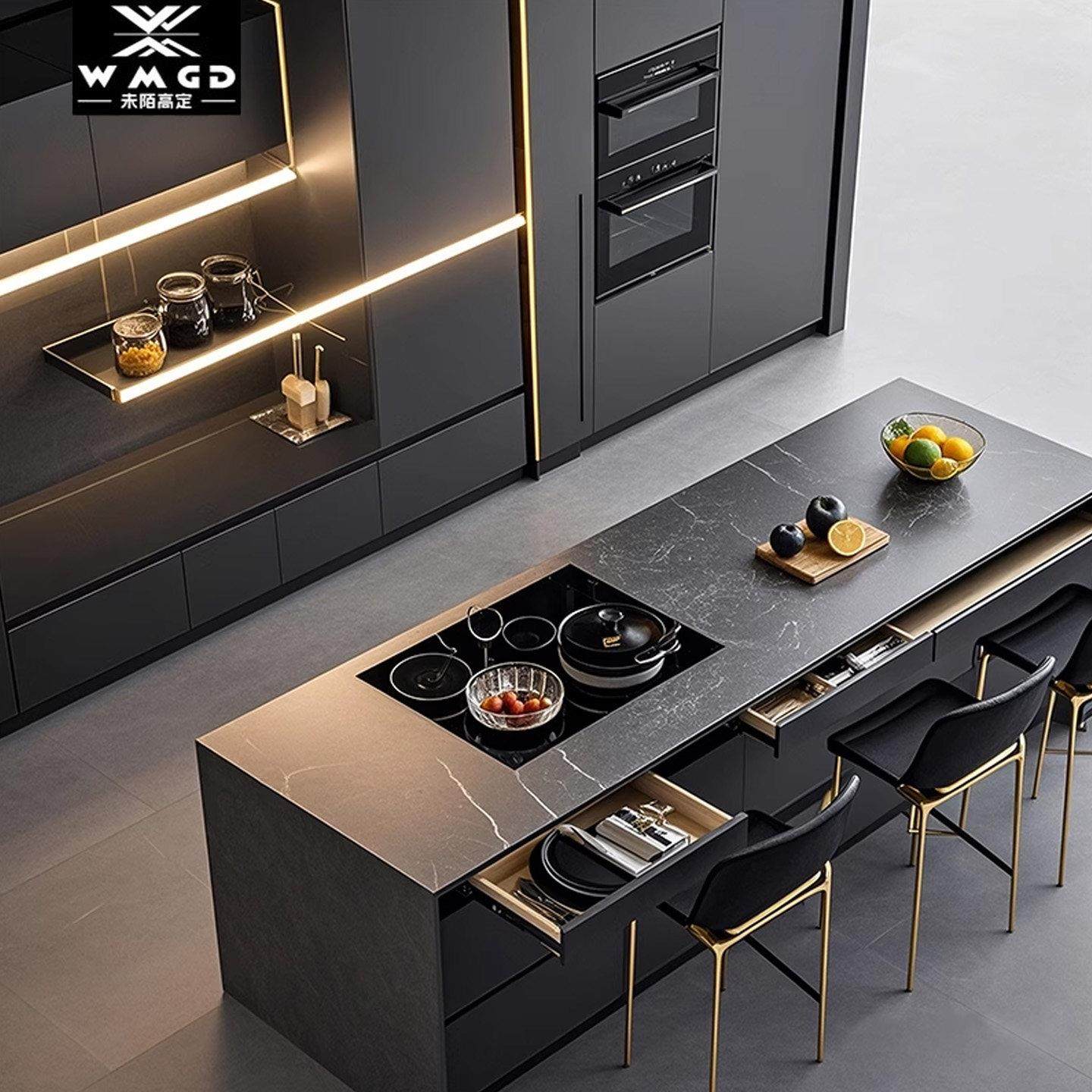 台湾全屋定制整体橱柜整体爱格板现代极简柜子岛台开 放式厨房?具