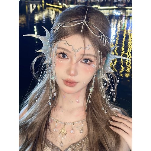 新款美人鱼鲛人耳挂人鱼耳饰头饰cosplay汉服配饰写真拍照走秀