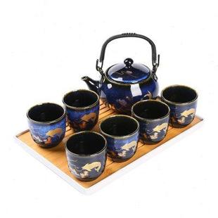 家用陶瓷中式 窑变茶壶茶具套装 提梁壶功夫茶泡茶器茶杯整套带过滤
