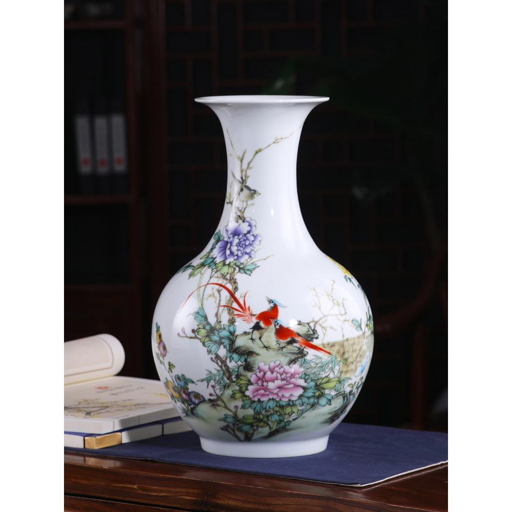 景德镇陶瓷器花瓶摆件客厅插花粉彩瓷瓶中式家居电视柜装饰工艺品