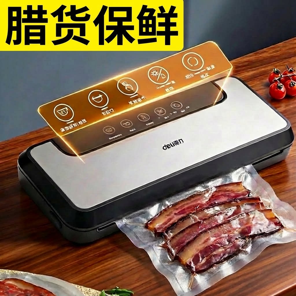得力新款真空封口机小型家用真空袋包装机抽真空腊肉鲜肉干湿两用